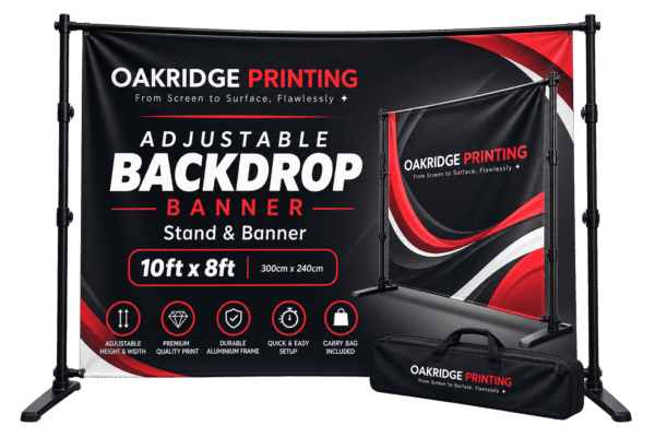 compressed (40) 10ft x 8ft adjustable backdrop banner with stand oakridge printing