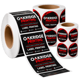 Custom printed roll labels on a reel
