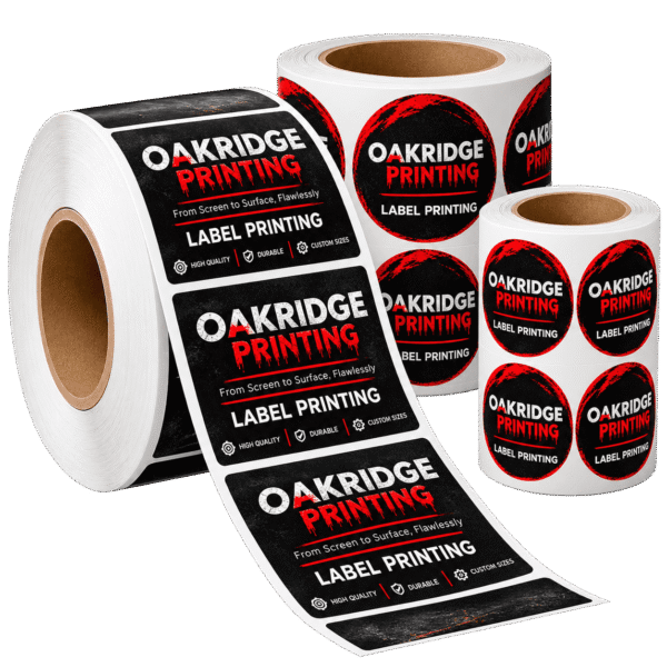 Printed Roll Labels Custom printed roll labels on a reel